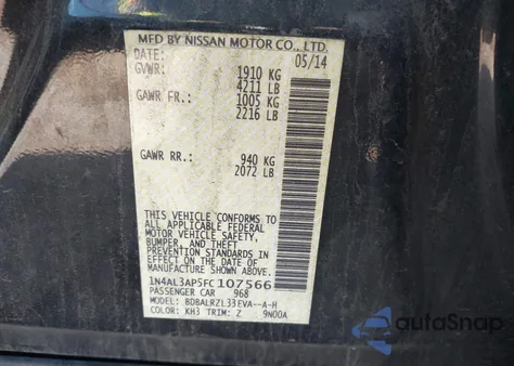 2015 Nissan Altima 2.5 Sl from USA, damaged, VIN 1N4AL3AP5FC107566